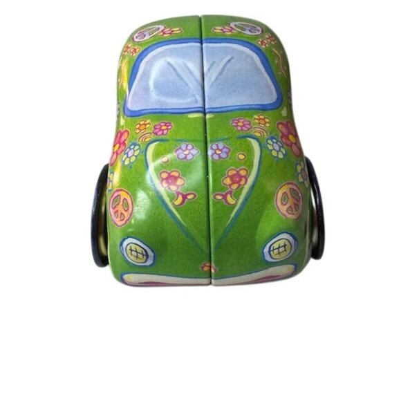 Vintage-Style Hippie Car Tin Box With Floral Peace Design & Detachable Halves - Picture 2 of 6